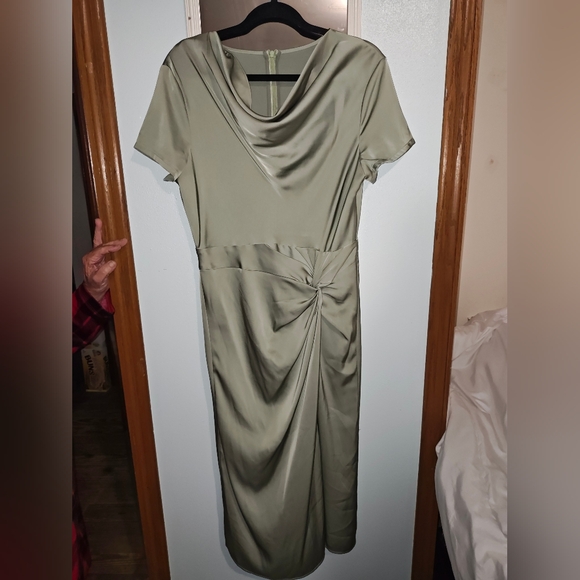 SHEIN Sage Green Midi Dress with Draped Detail - Picture 1 of 9